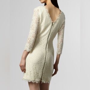 DIANE VON FURSTENBERG Designer Zarita Ivory Lace Shift Dress Mini DVF Size 10